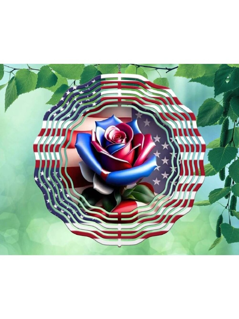 10" Rose American Flag USA Wind Spinner Yard Decor 3D Kinetic rws076